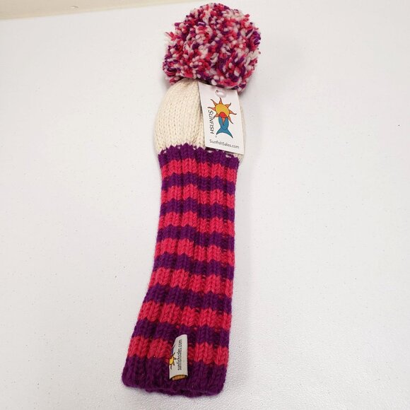 Sunfish The Steeplechase Golf Driver Headcover Knit Pink Purple Pom Pom - Picture 2 of 7